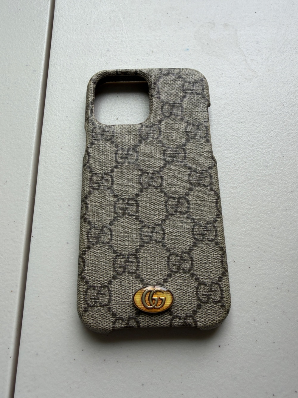 Gucci Beige Monogram Phone Case with Gold Double G